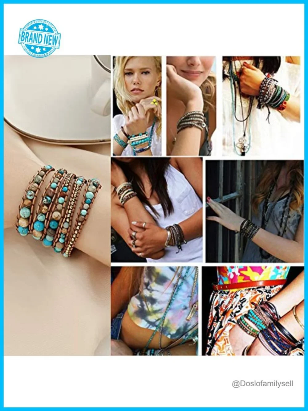 Handmade Natural Stone Leather Bead Wrap Bracelets - 36in Adjustable